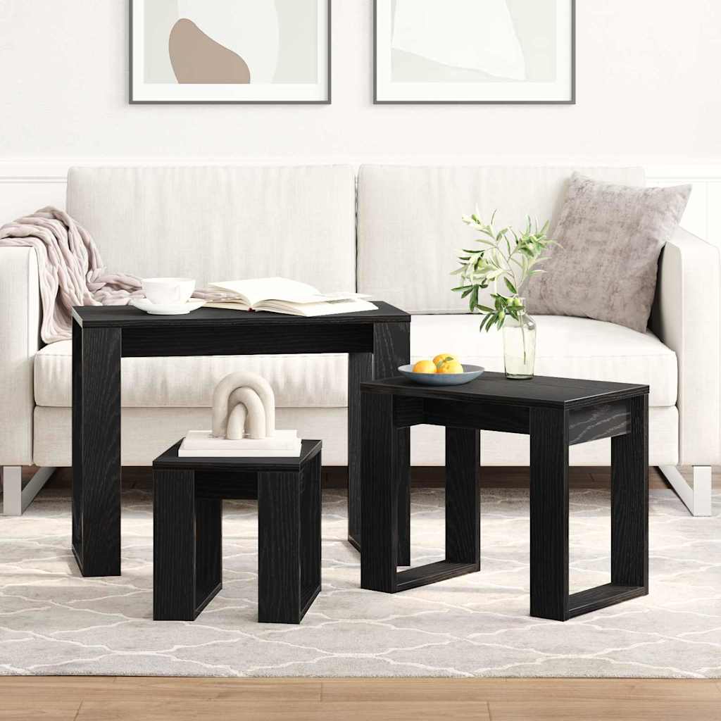 Fészekasztal 3 pcs Musta tammi 61 x 28 x 47 cm Faanyag