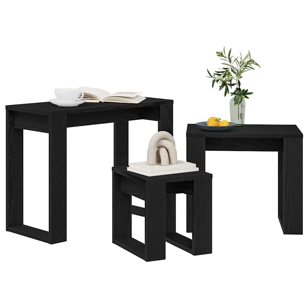 Fészekasztal 3 pcs Musta tammi 61 x 28 x 47 cm Faanyag