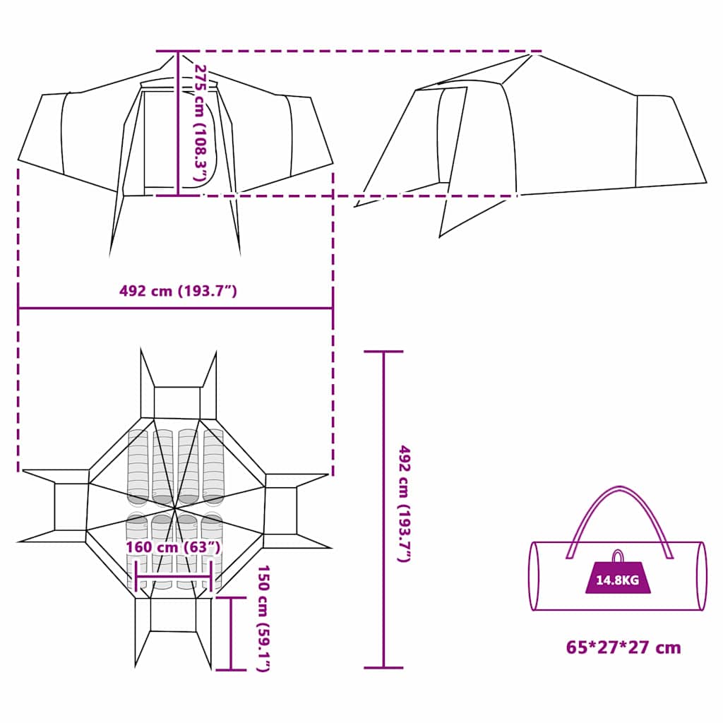 Tipi sátor tetővel Szürke és narancs 492 x 492 x 275 cm szövet