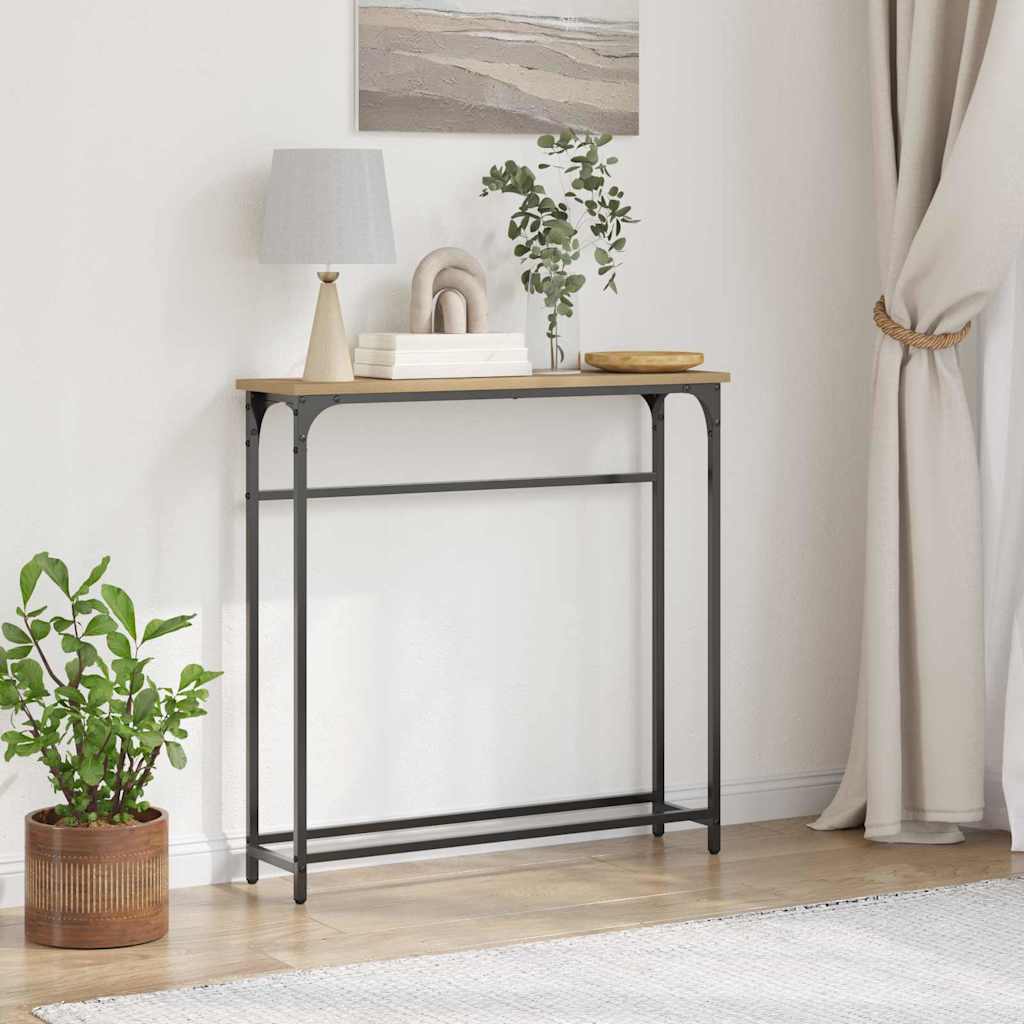 Konzolasztal polcokkal kézműves tölgy 75 x 19.5 x 75 cm