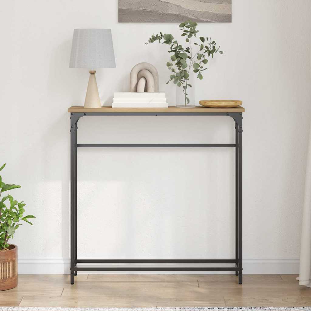 Konzolasztal polcokkal kézműves tölgy 75 x 19.5 x 75 cm
