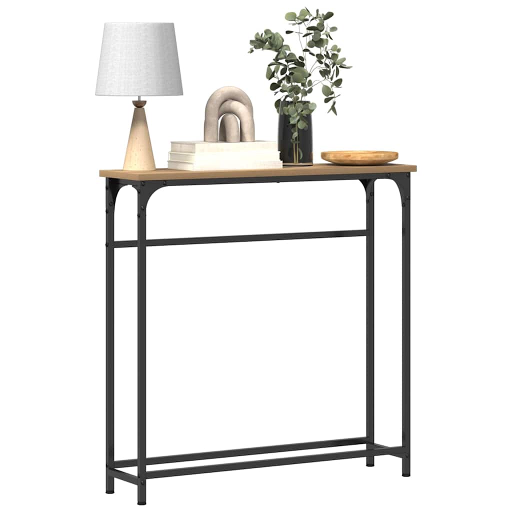 Konzolasztal polcokkal kézműves tölgy 75 x 19.5 x 75 cm