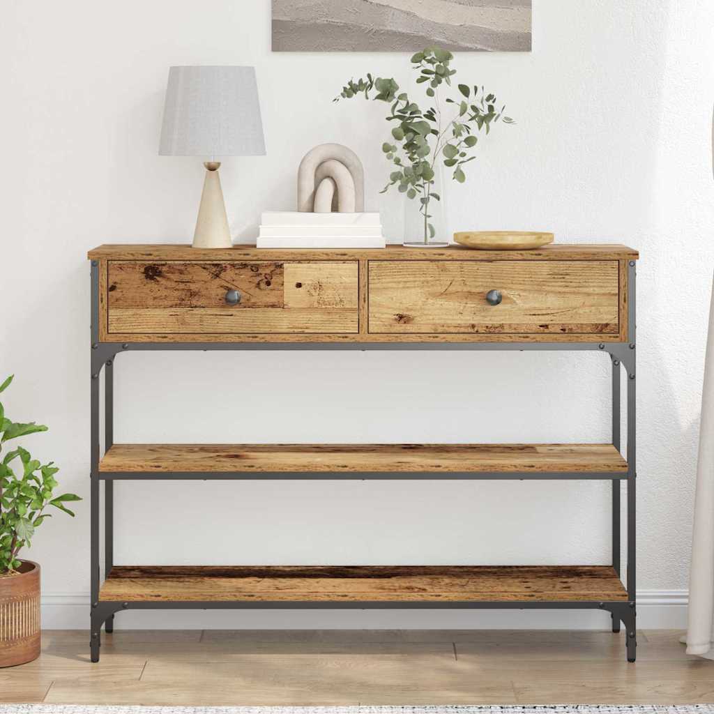 Konzolasztal Régi fa 100 x 25 x 75 cm Műgyantás fa és fém