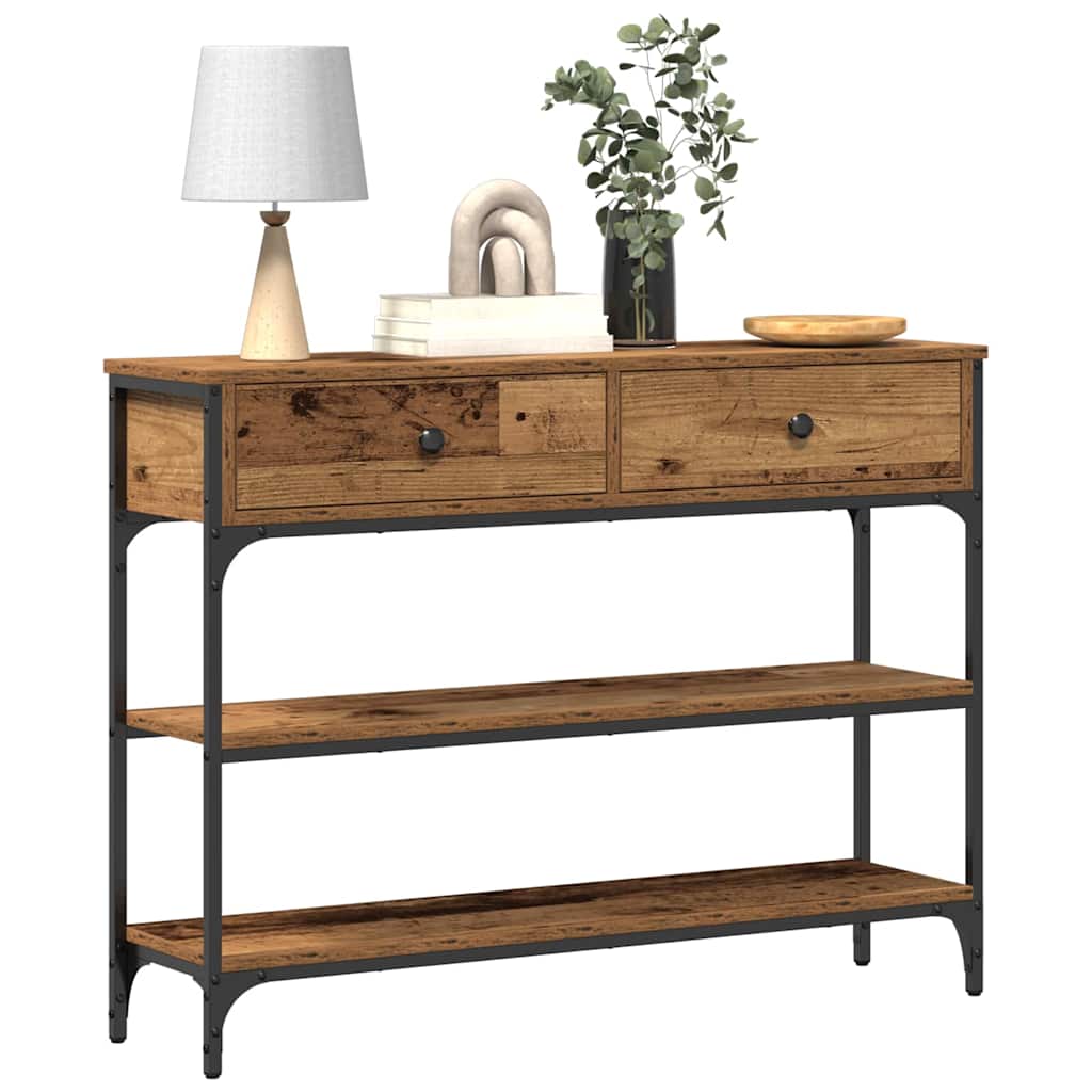 Konzolasztal Régi fa 100 x 25 x 75 cm Műgyantás fa és fém
