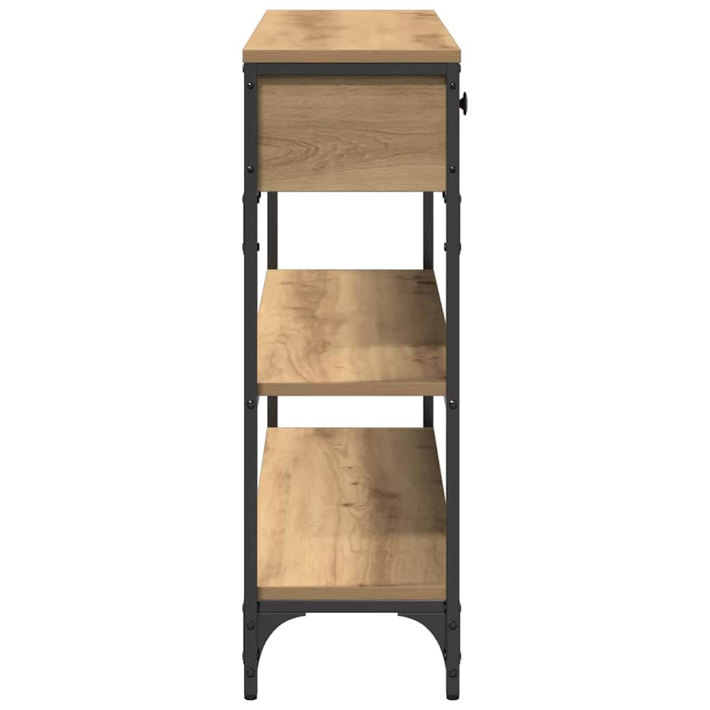 Konzolasztal fiókkal polcokkal kézműves tölgy 100 x 25 x 75 cm