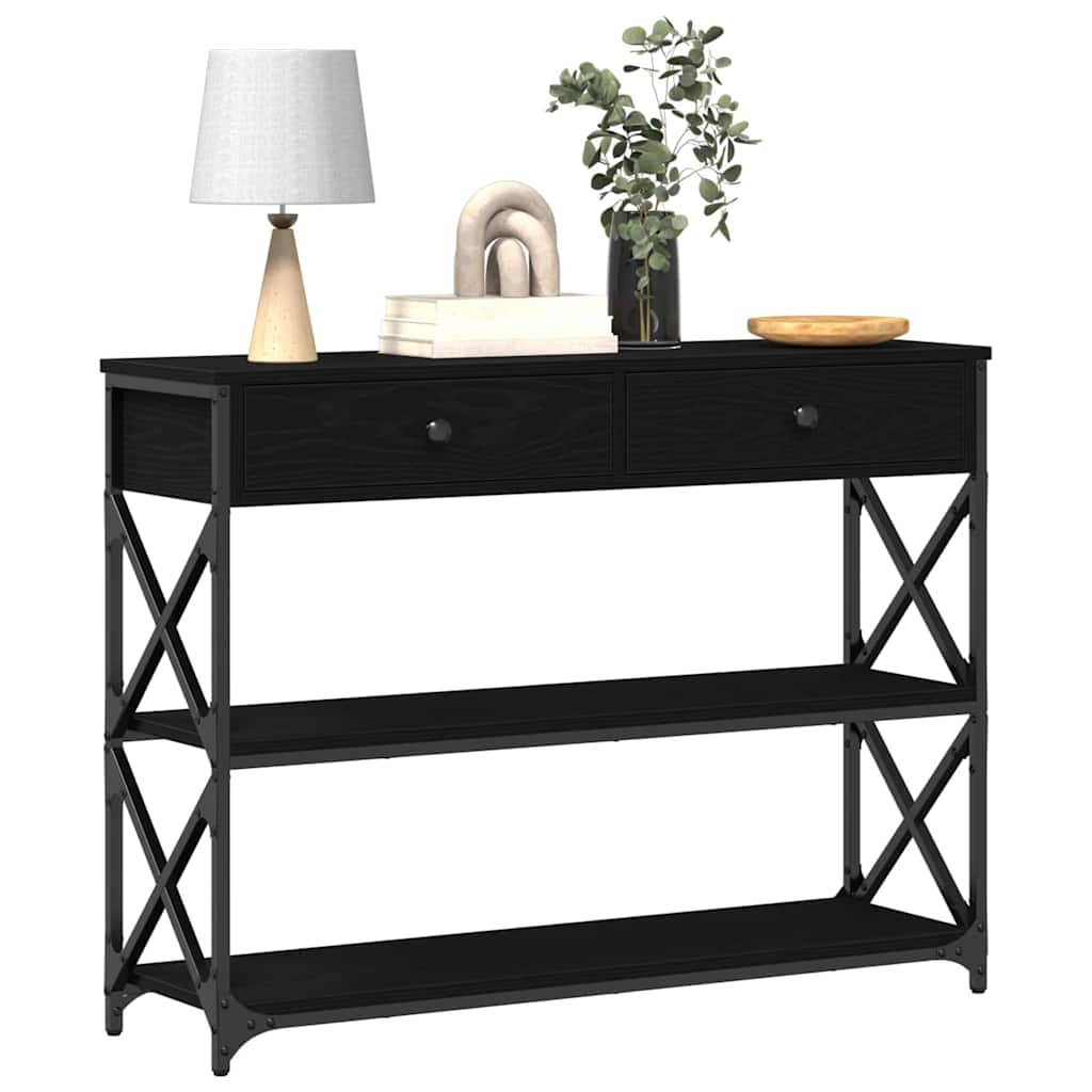 Konzol Asztal Musta tammi 100 x 28 x 75 cm Műgyantás fa és fém