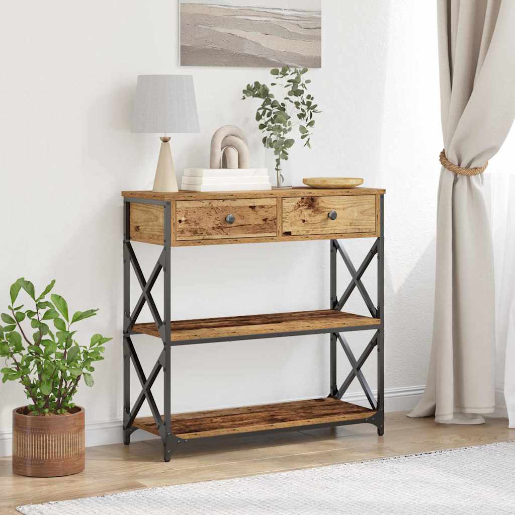 Konzol Asztal Régi fa 75 x 28 x 75 cm Műgyantás fa és fém