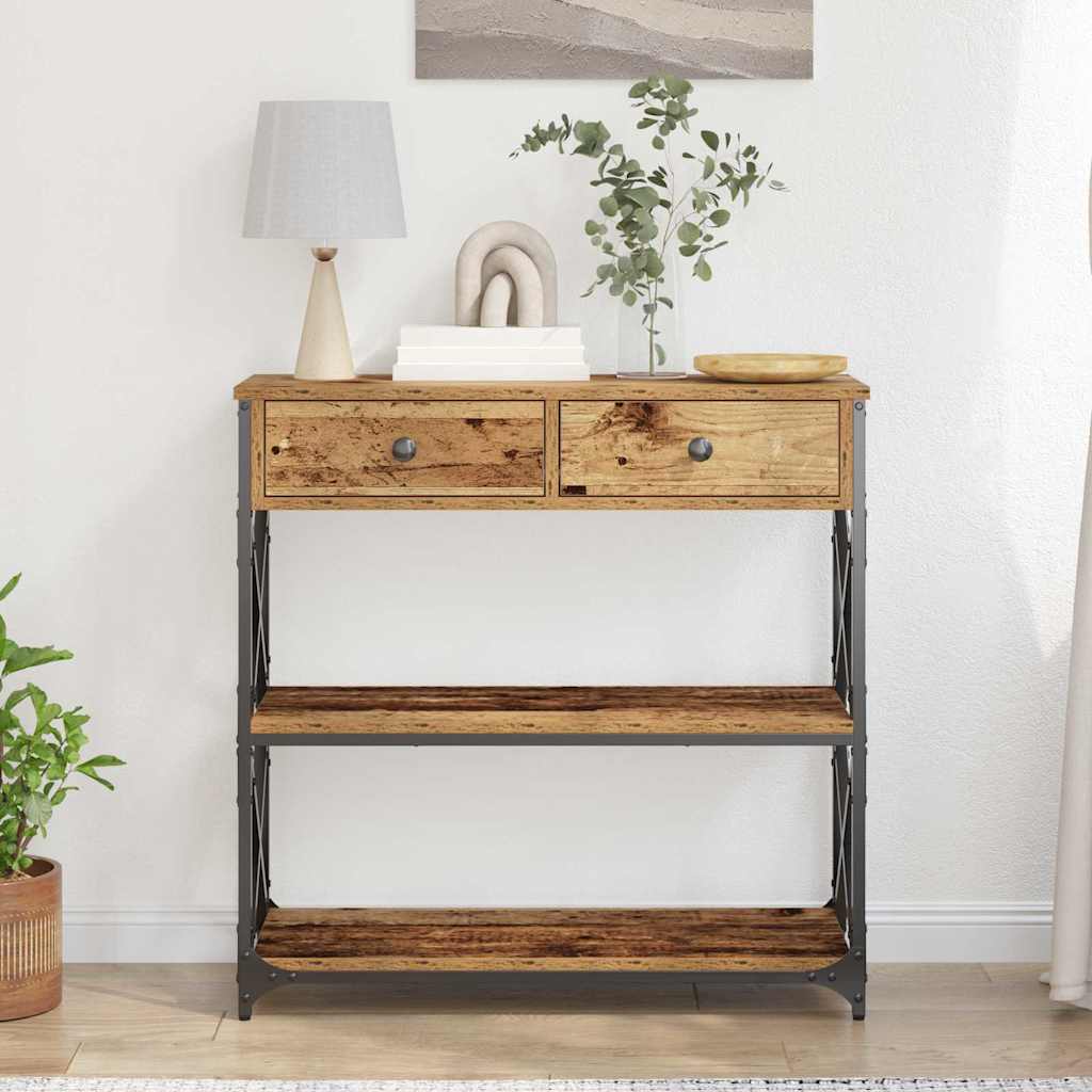 Konzol Asztal Régi fa 75 x 28 x 75 cm Műgyantás fa és fém