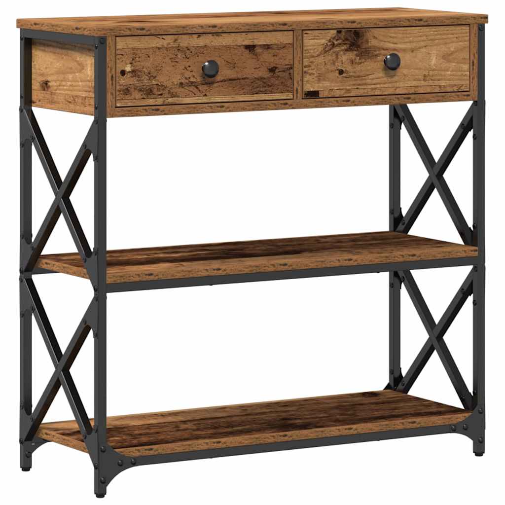 Konzol Asztal Régi fa 75 x 28 x 75 cm Műgyantás fa és fém