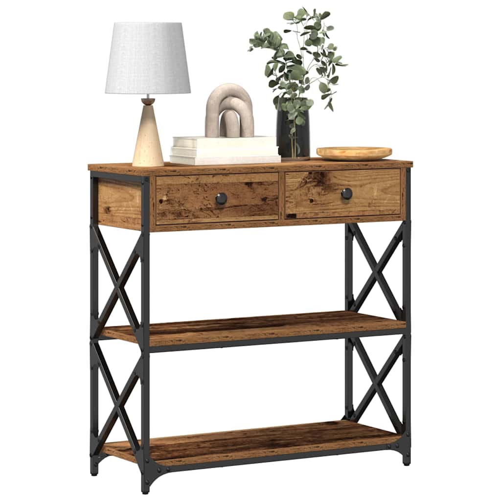 Konzol Asztal Régi fa 75 x 28 x 75 cm Műgyantás fa és fém