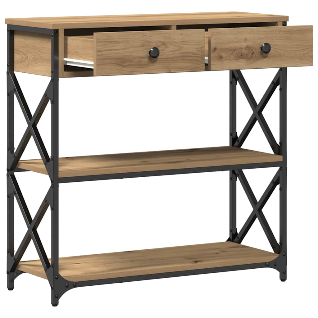 Konzol Asztal fiókkal polcokkal kézműves tölgy 75 x 28 x 75 cm