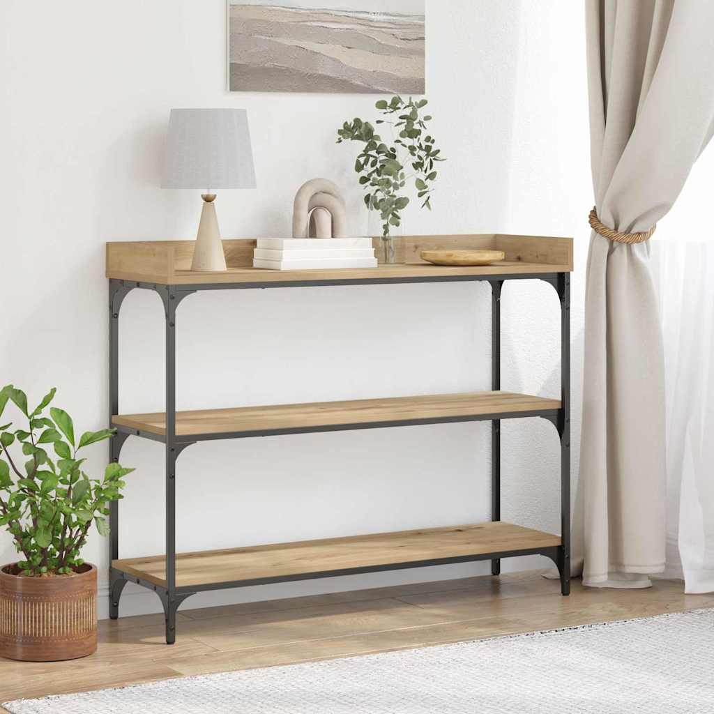 Konzolasztal polcokkal kézműves tölgy 100 x 30 x 80 cm