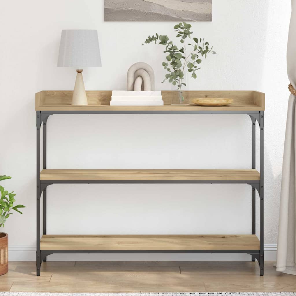 Konzolasztal polcokkal kézműves tölgy 100 x 30 x 80 cm