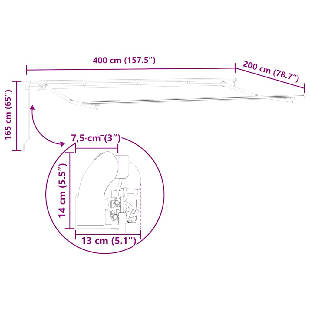 Behúzható napellenző Sokszínű 400 x 200 cm Pamut és Alumínium