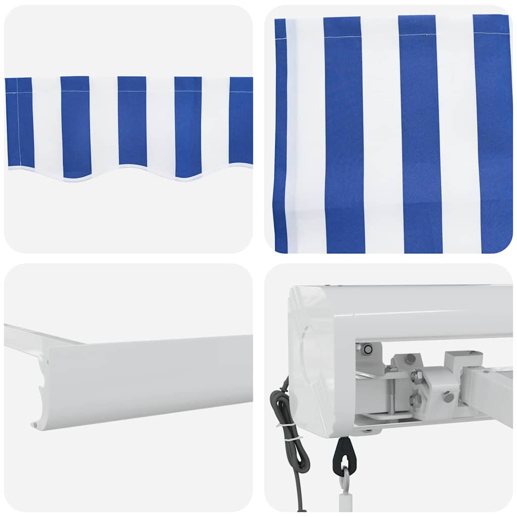 Behúzható napellenző Kék és fehér 300 x 250 cm Szövet, Fém