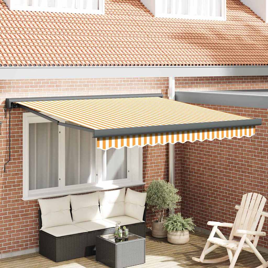Behúzható napellenző Sárga és fehér 300 x 250 cm Szövet, Fém