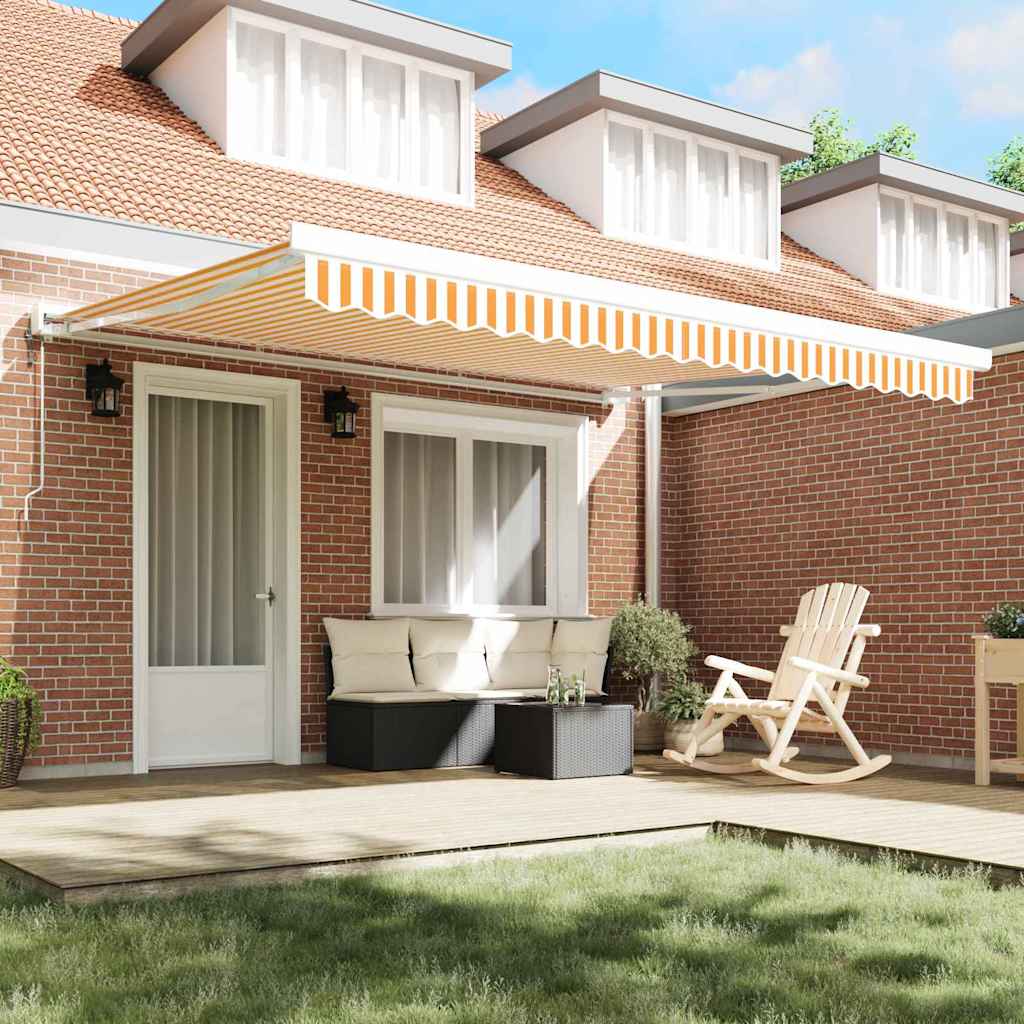 Behúzható napellenző Sárga és Fehér 400 ×300 cm Szövet és Fém