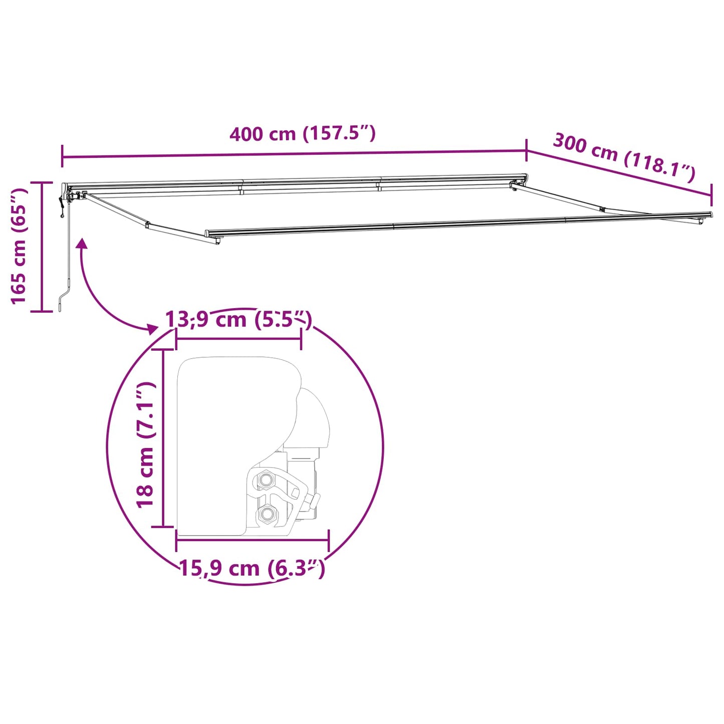 Behúzható napellenző Antracit és Fehér 400 × 300 cm
