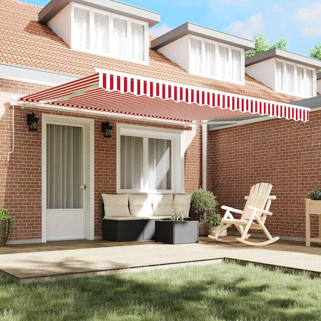 Behúzható napellenző Piros és fehér 400 × 300 cm Poliészter
