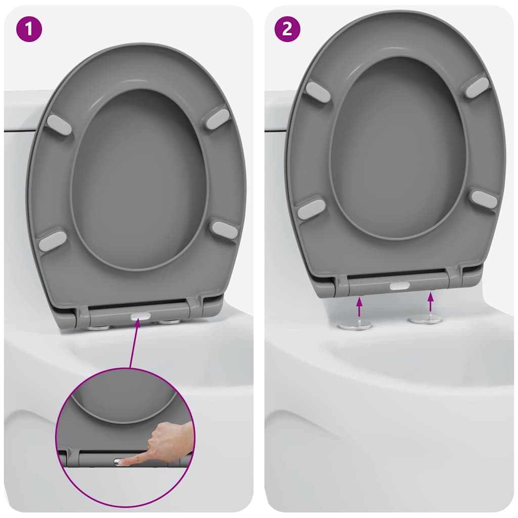 Gyorsan Levehető WC Ülőke Szürke 44.8 x 37.3 x 4.2 cm Duroplast
