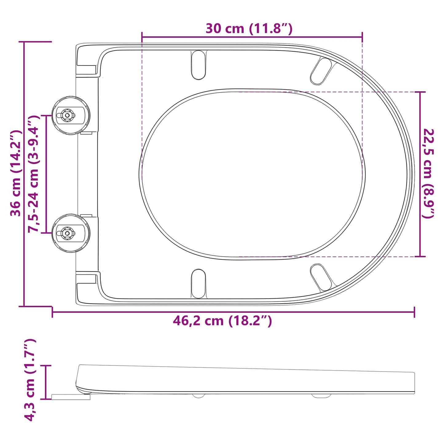 Gyorsan Levehető WC Ülőke Antracit 46.2 x 36 x 4.3 cm Duroplast