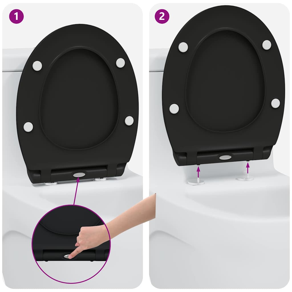 Gyorsan Levehető WC Ülőke Fekete 45.5 x 37.5 x 3.8 cm Duroplast