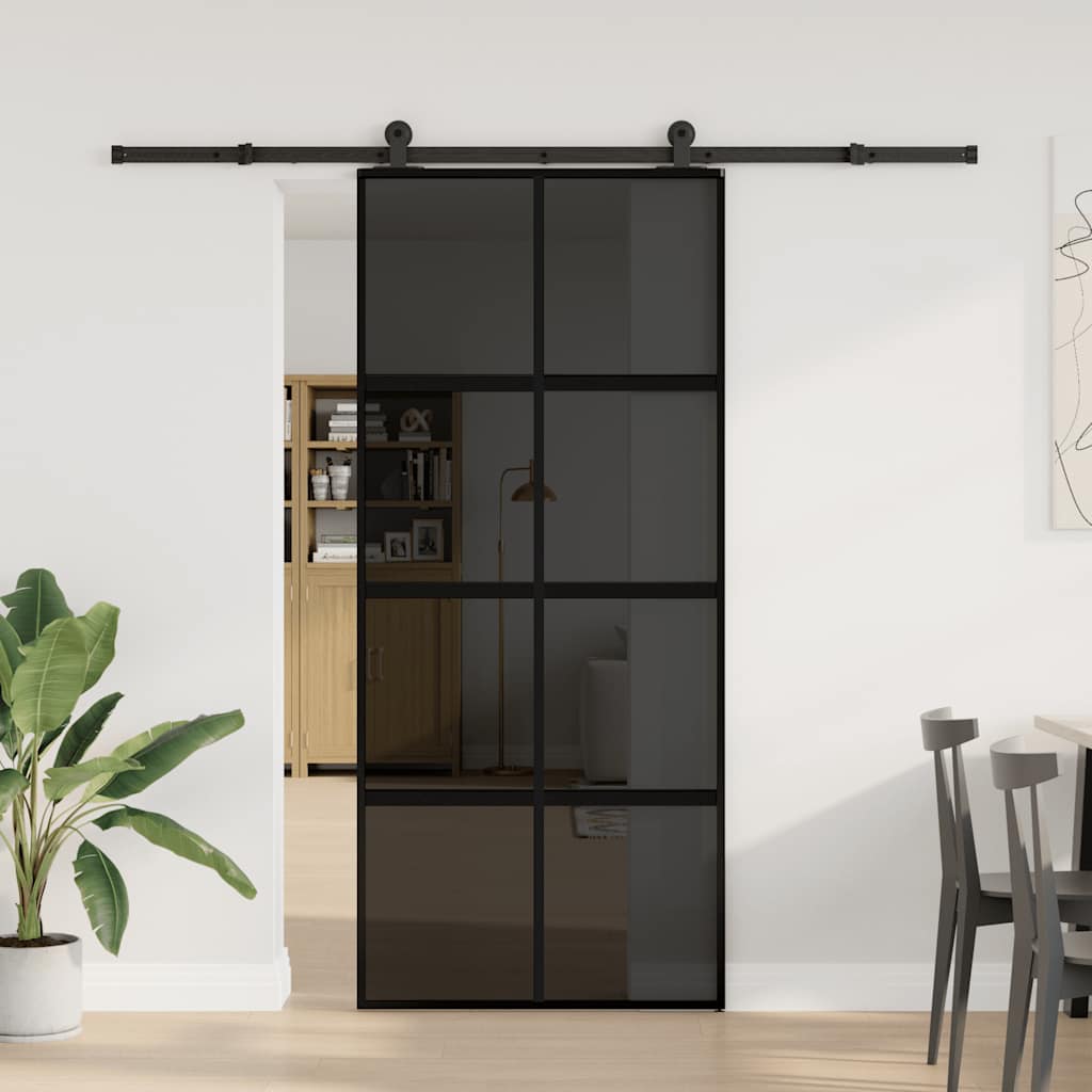 tolóajtó vasalattal 90x205 cm edzett üveg és alumínium szett