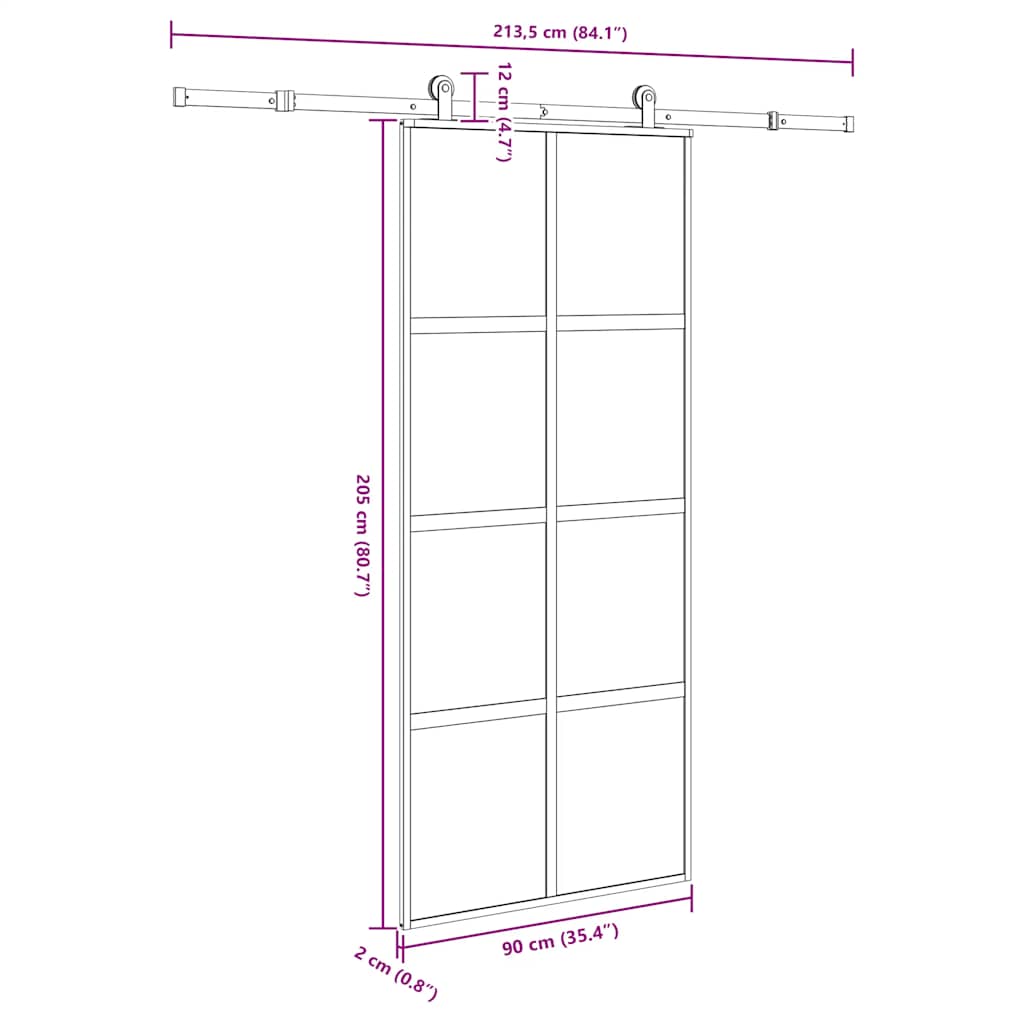 tolóajtó vasalattal 90x205 cm edzett üveg és alumínium szett