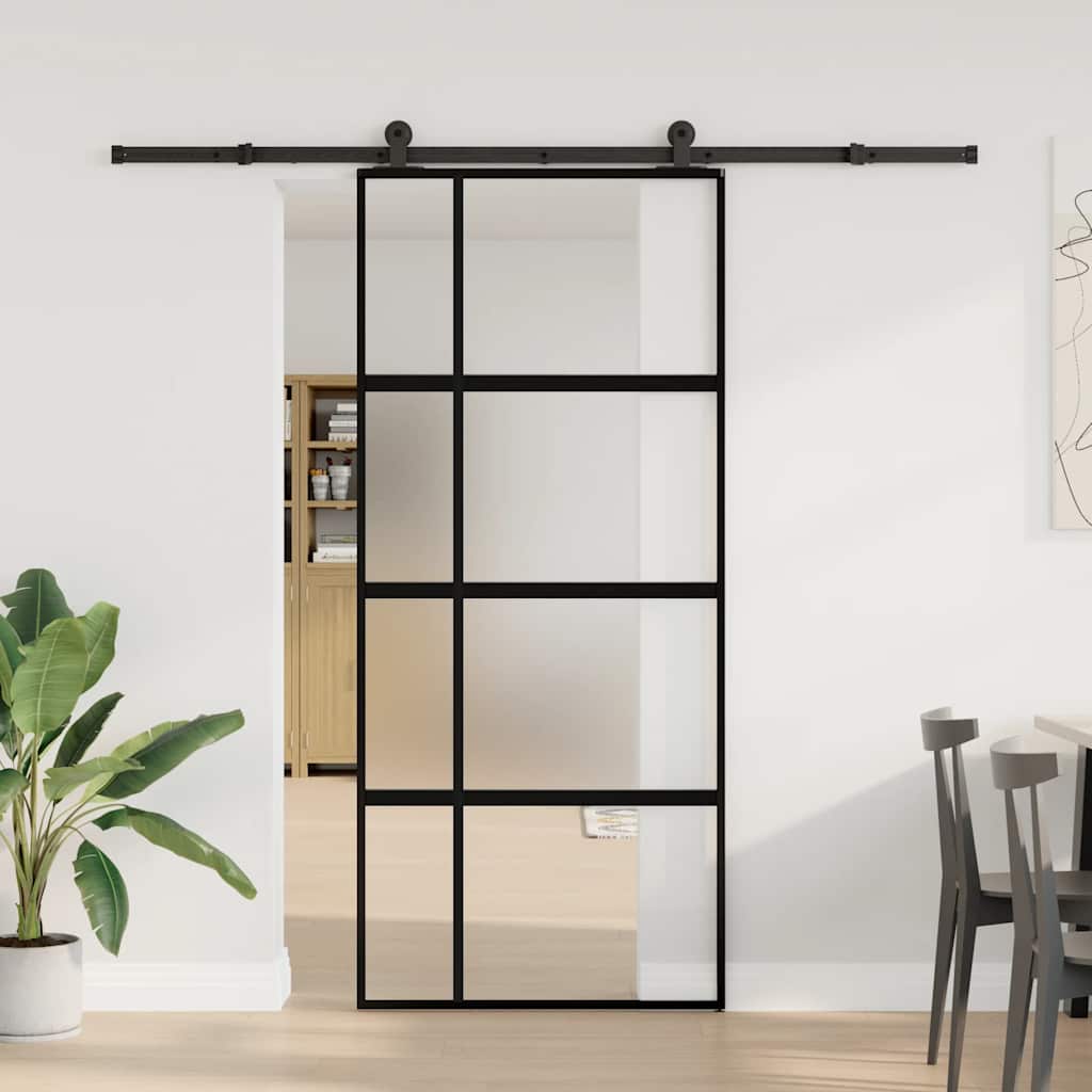 tolóajtó vasalattal 90x205 cm edzett üveg és alumínium szett