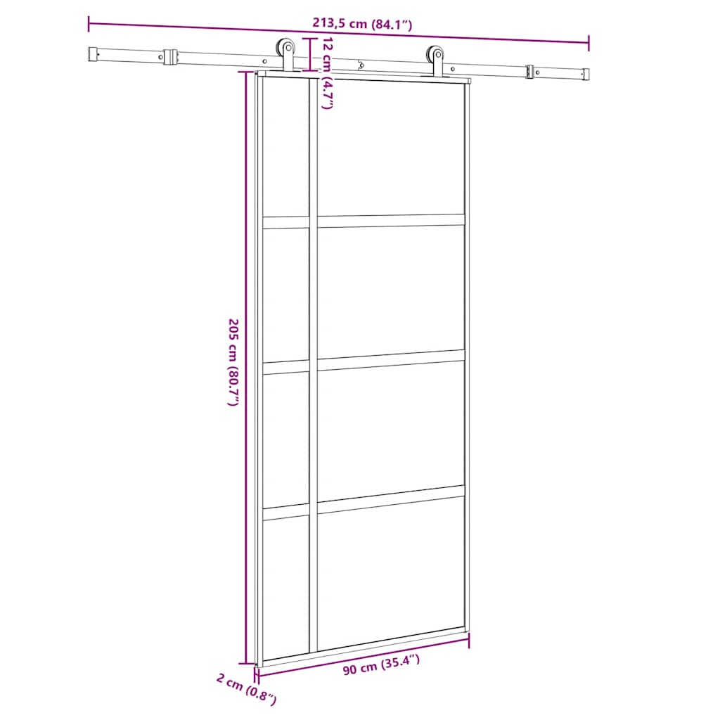 tolóajtó vasalattal 90x205 cm edzett üveg és alumínium szett