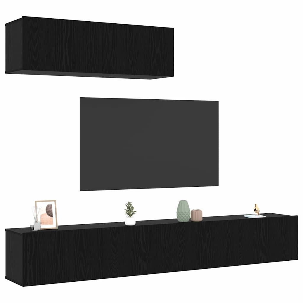 TV Szekrény Szett 3 pcs Musta tammi 200 x 30 x 30 cm Faanyag