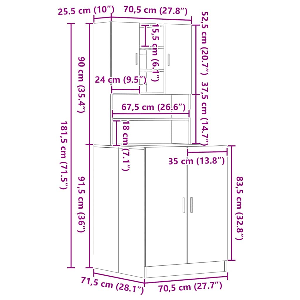 Mosógépszekrény 2 pcs Musta tammi 70.5 x 71.5 x 181.5 cm
