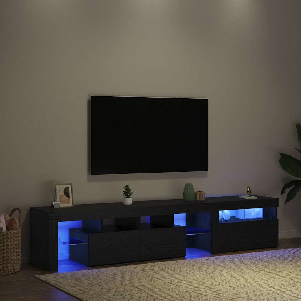 TV szekrények 2 db LED világítással Fekete tölgy Mérnöki fa