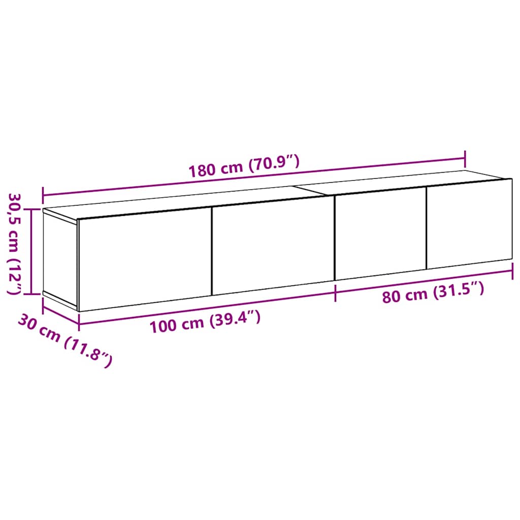 TV szekrény garnitúra 2 pcs Musta tammi 100 x 30 x 30 cm
