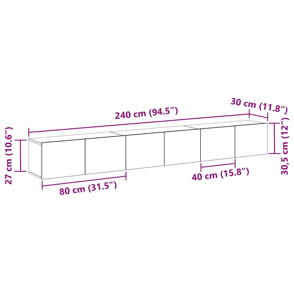 TV szekrény garnitúra 3 pcs Musta tammi 80 x 30 x 30 cm Faanyag