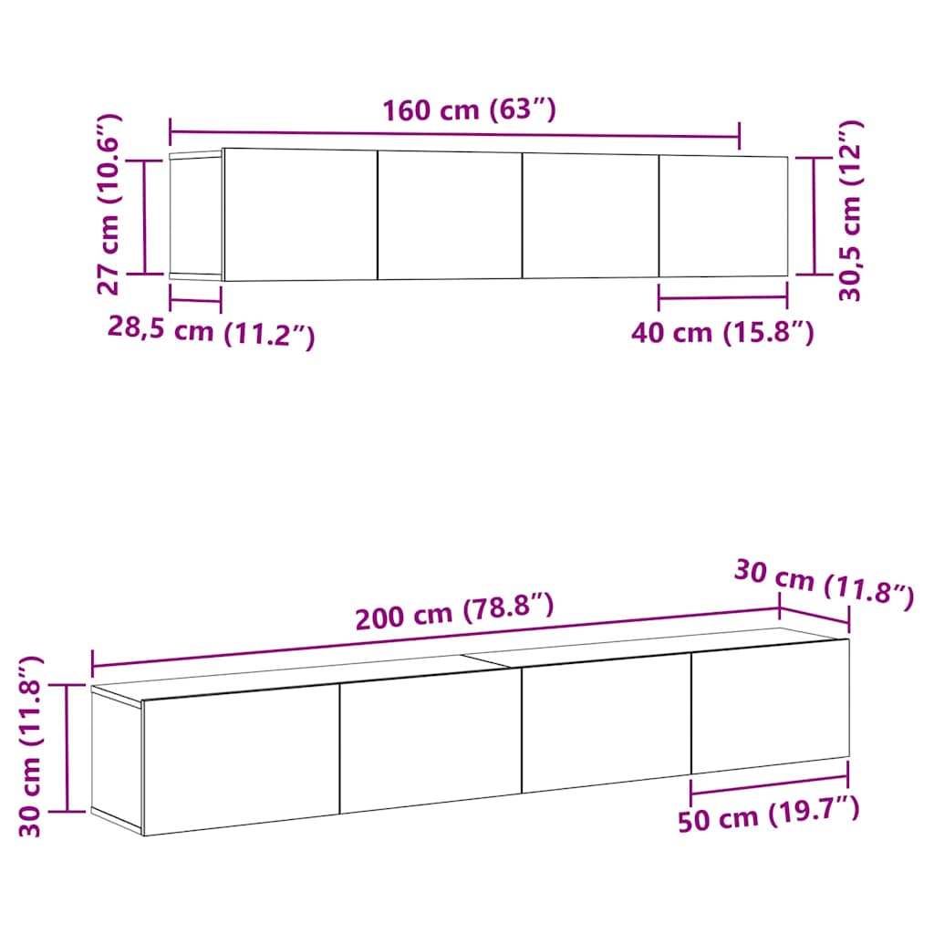 TV szekrény garnitúra 4 pcs Musta tammi 100 x 30 x 30 cm