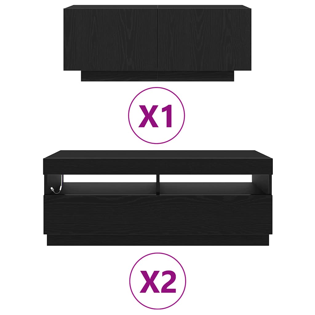 TV szekrény 3 pcs Fekete 300 x 35 x 40 cm Faanyag