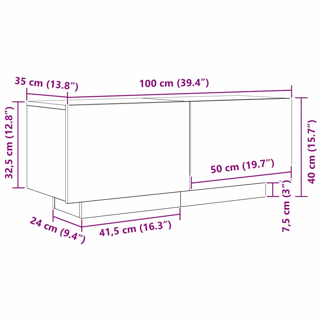 TV szekrény Musta tammi 100 x 35 x 40 cm Faanyag