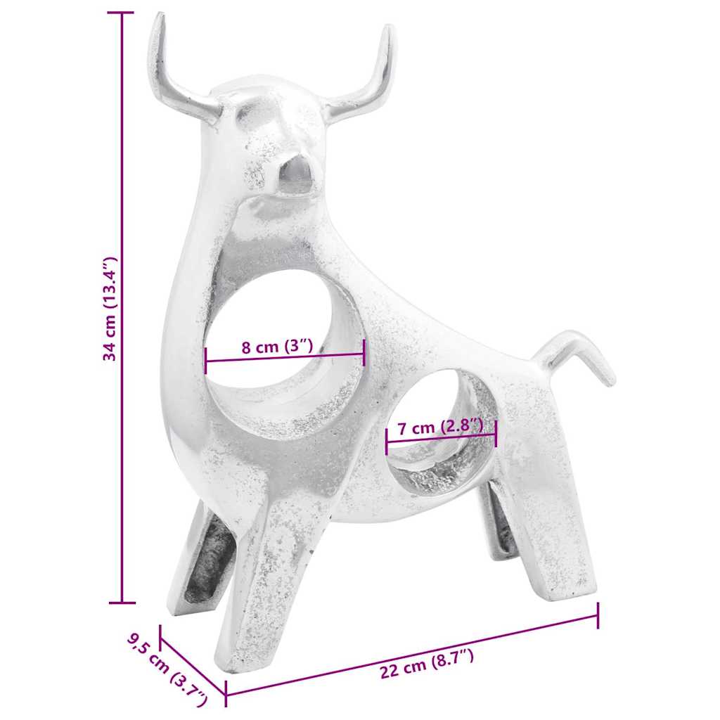 Bika szobor Ezüst 22 x 9.5 x 34 cm Alumínium