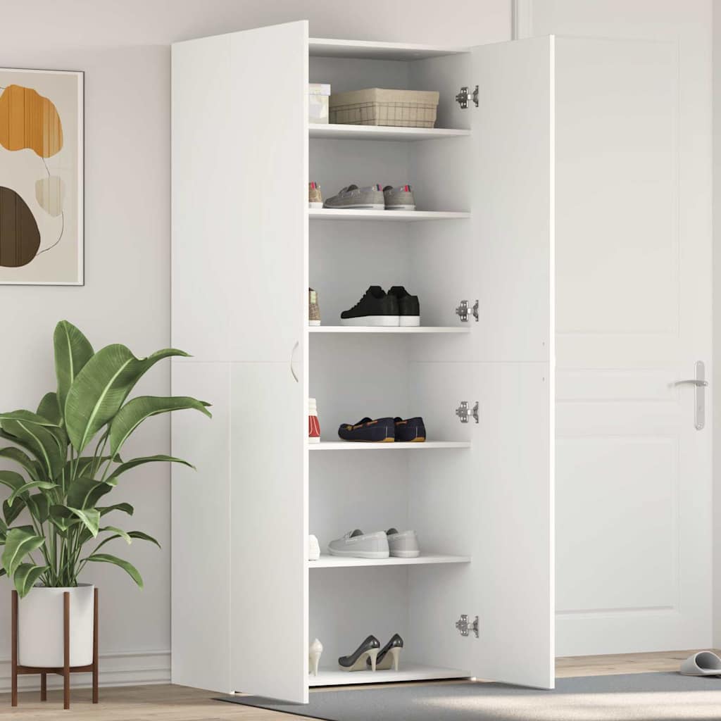 Cipőszekrény polcokkal ajtóval Fehér 80 x 35.5 x 180 cm Faanyag