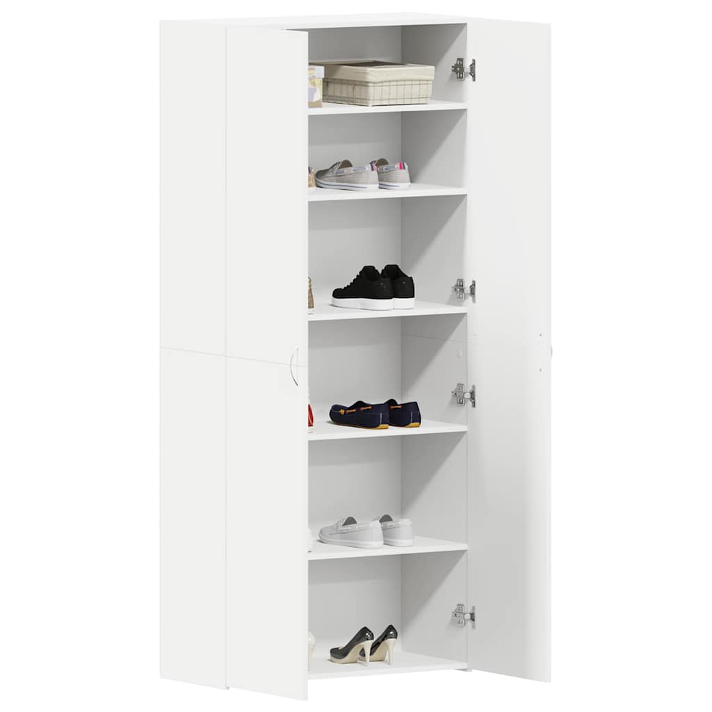 Cipőszekrény polcokkal ajtóval Fehér 80 x 35.5 x 180 cm Faanyag