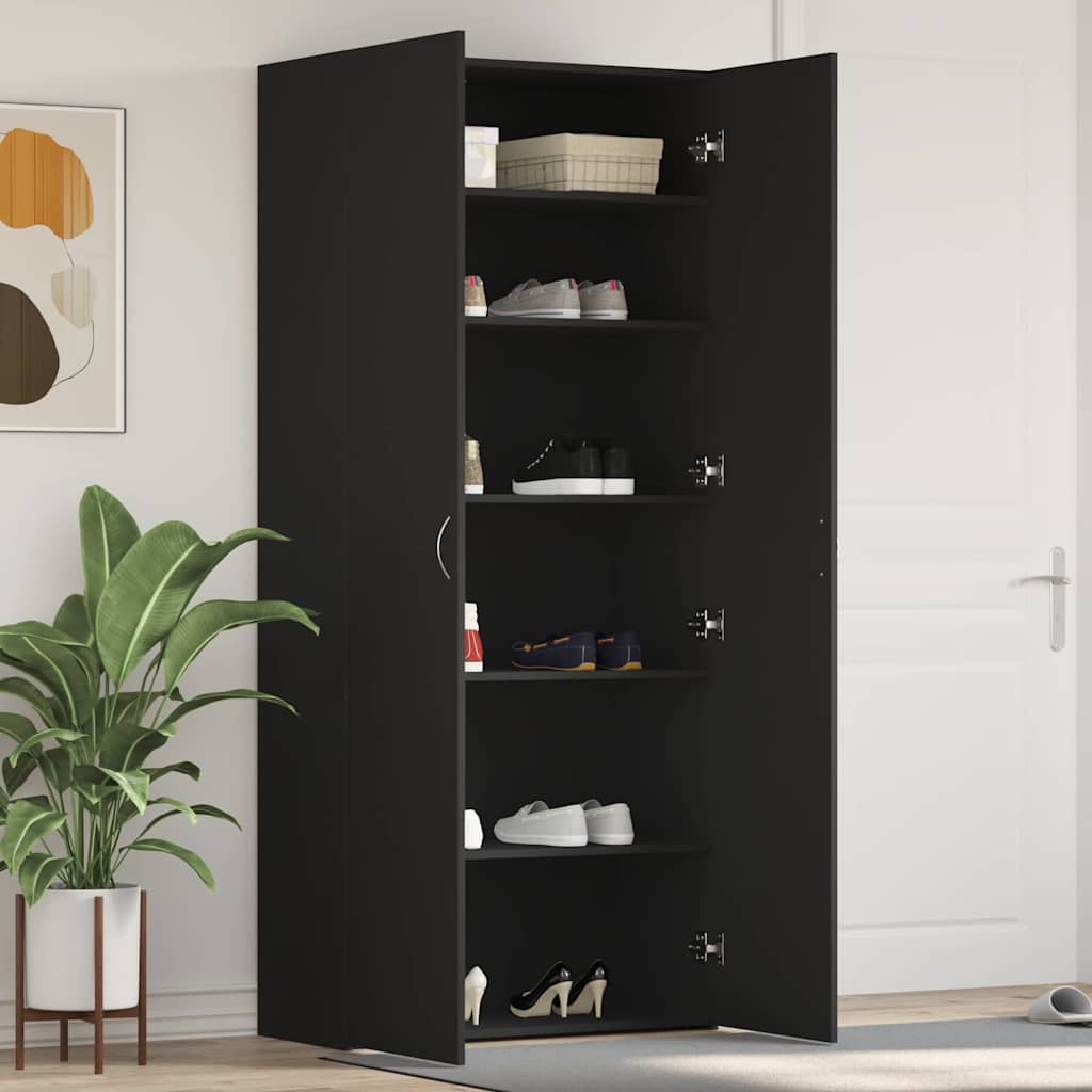 Cipőszekrény polcokkal Fekete 80 x 35.5 x 180 cm Faanyag