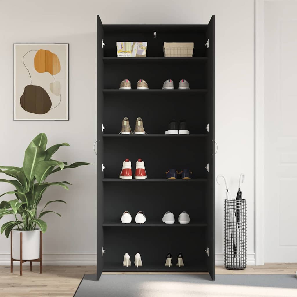Cipőszekrény polcokkal Fekete 80 x 35.5 x 180 cm Faanyag