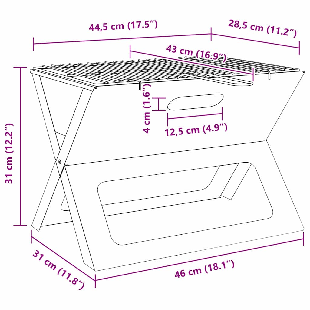 Kültéri grill Fekete 46 x 30 x 31 cm Acél
