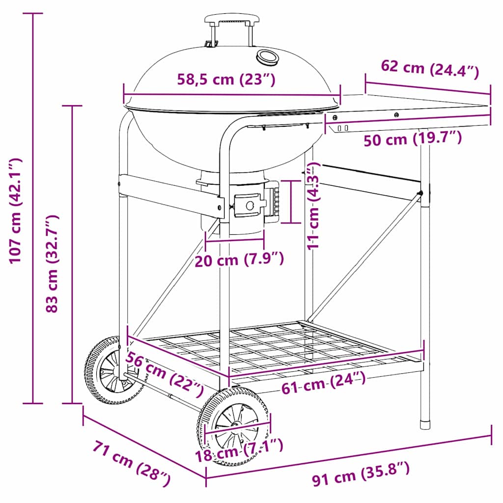 Kültéri grill kerékkel Fekete 96 x 72 x 113 cm Fém