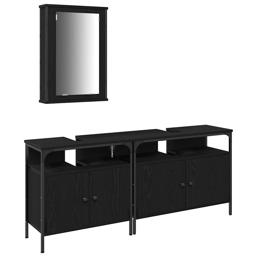 Fürdőszobai Mosdószekrények 3 pcs Fekete 80 x 30 x 60 cm