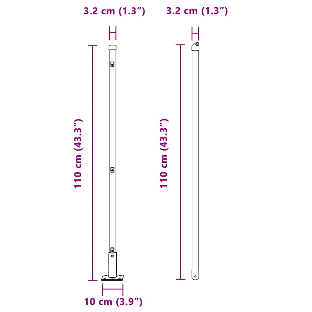 Kerítoszlopok 13 pcs Zöld Ø32mm 110 cm Horganyzott acél