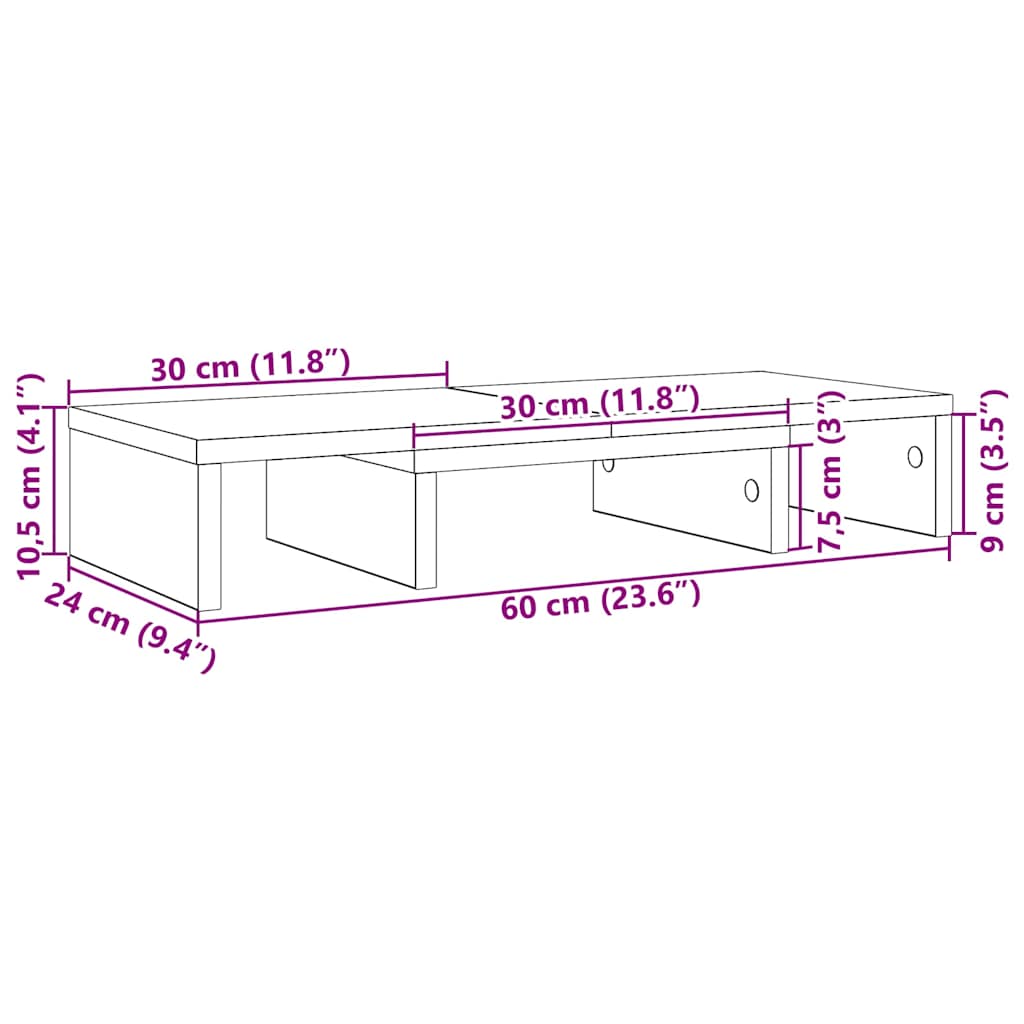 fekete tölgy szerelt fa állítható monitorállvány 60x24x10,5 cm