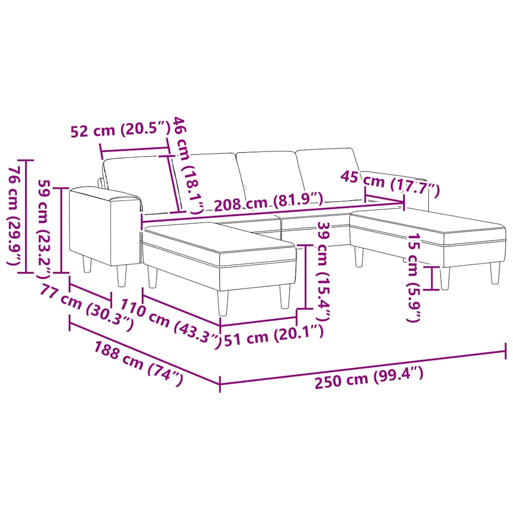 Kanapé Szett 3 pcs Felhős szürke szövet