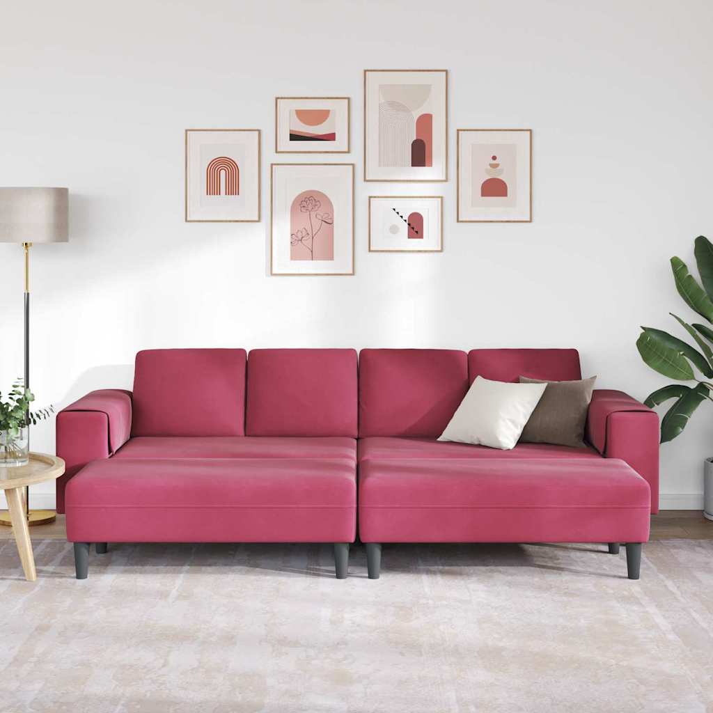 Kanapé Szett 3 pcs bordó Bársony
